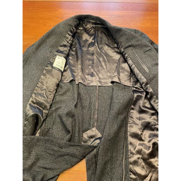 Vintage Hickey Freeman Asheville Wool Over Coat Car Trench Gray Windowpane - Picture 4 of 14